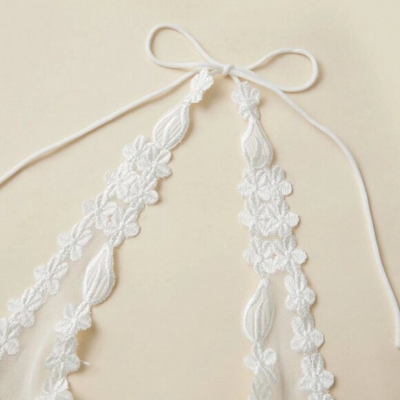 White Y2k Floral Women's Embroidered Sheer Halter Cami - Picture 5 of 7